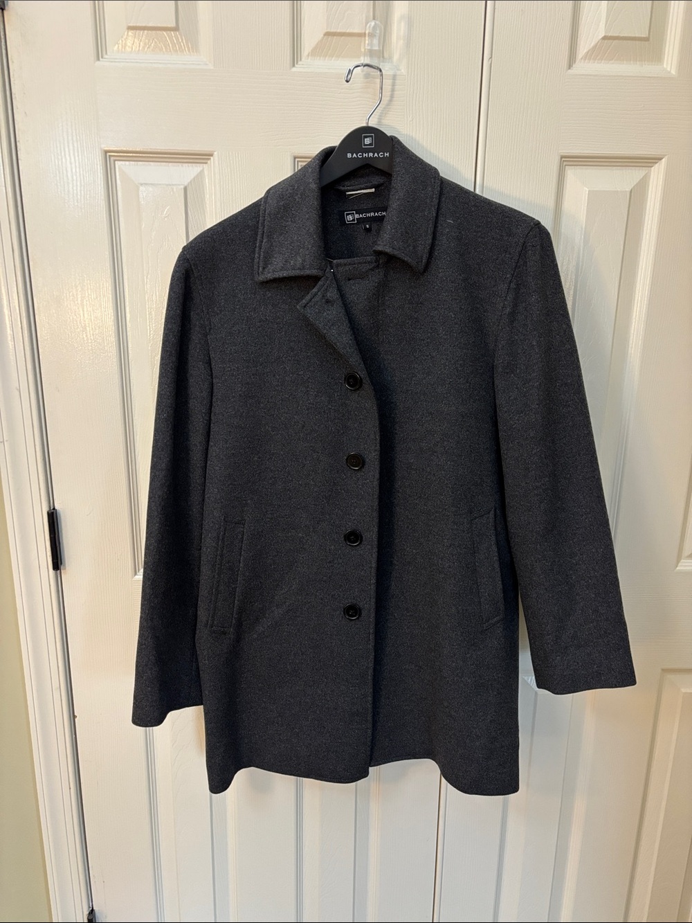 Bachrach Dark Charcoal Button-Front Wool-Blend Pea Coat
